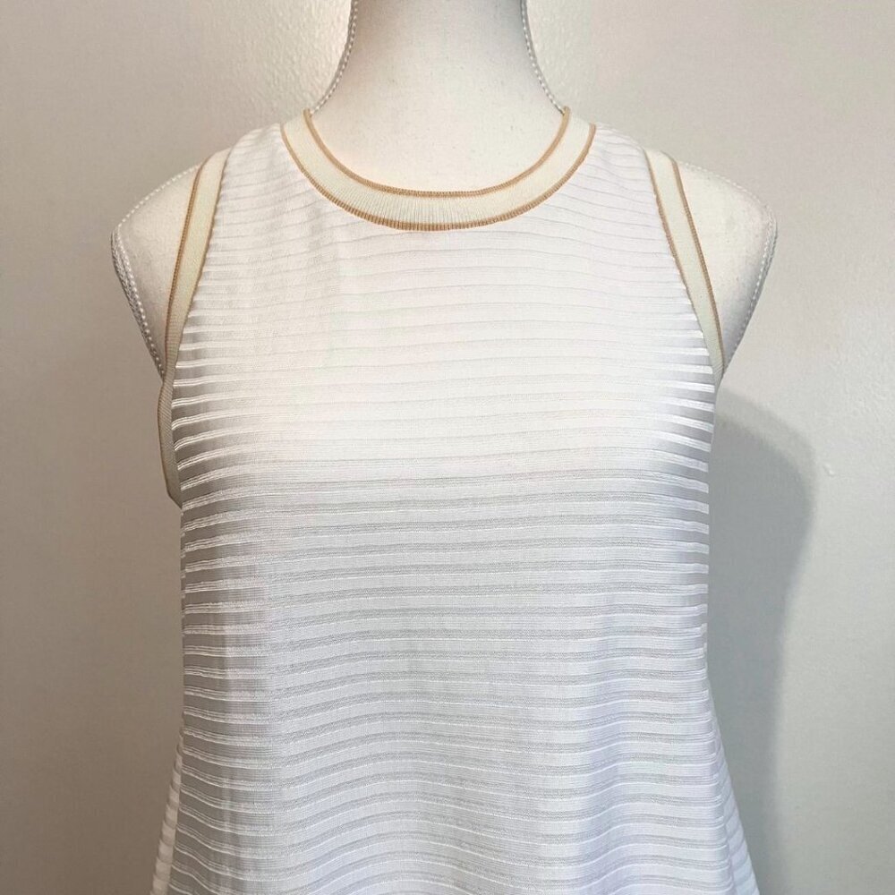 NWOT LACOSTE IVORY WHITE STRIPED NECK ASYMMETRICAL TUNIC TOP - 10 (42) - Picture 4 of 10